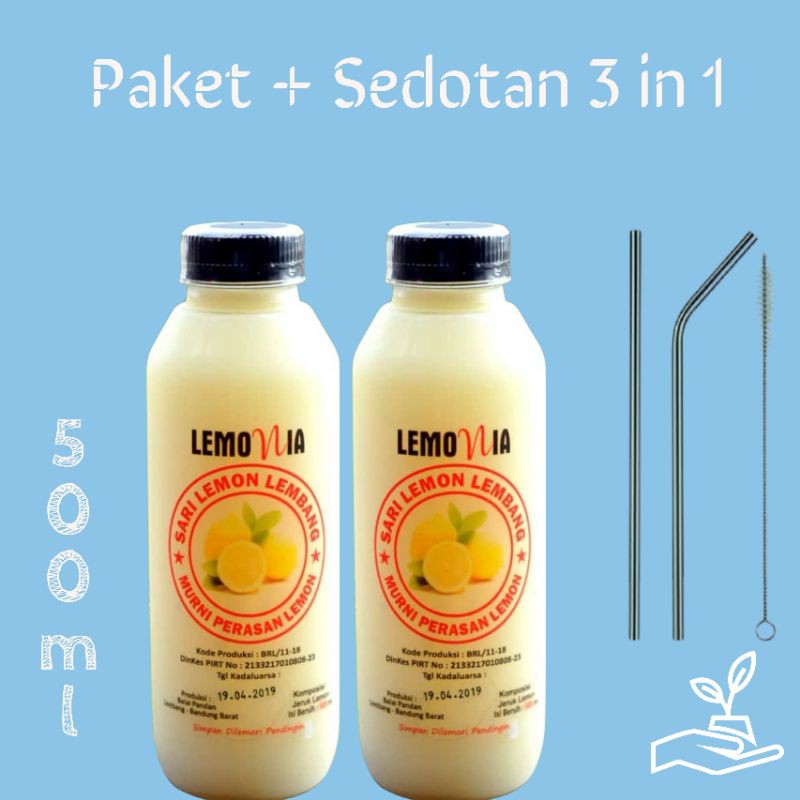 

PAKET 2 botol Lemonia 500 ml + Sedotan Stainless (lurus, bengkok, pembersih)