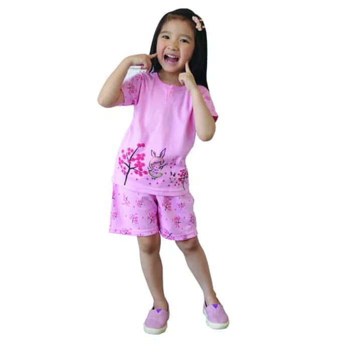 [3 set] Kazel Setelan Pendek Girl Elephant | Baju Stelan Bayi dan Anak Perempuan 0-6 Tahun