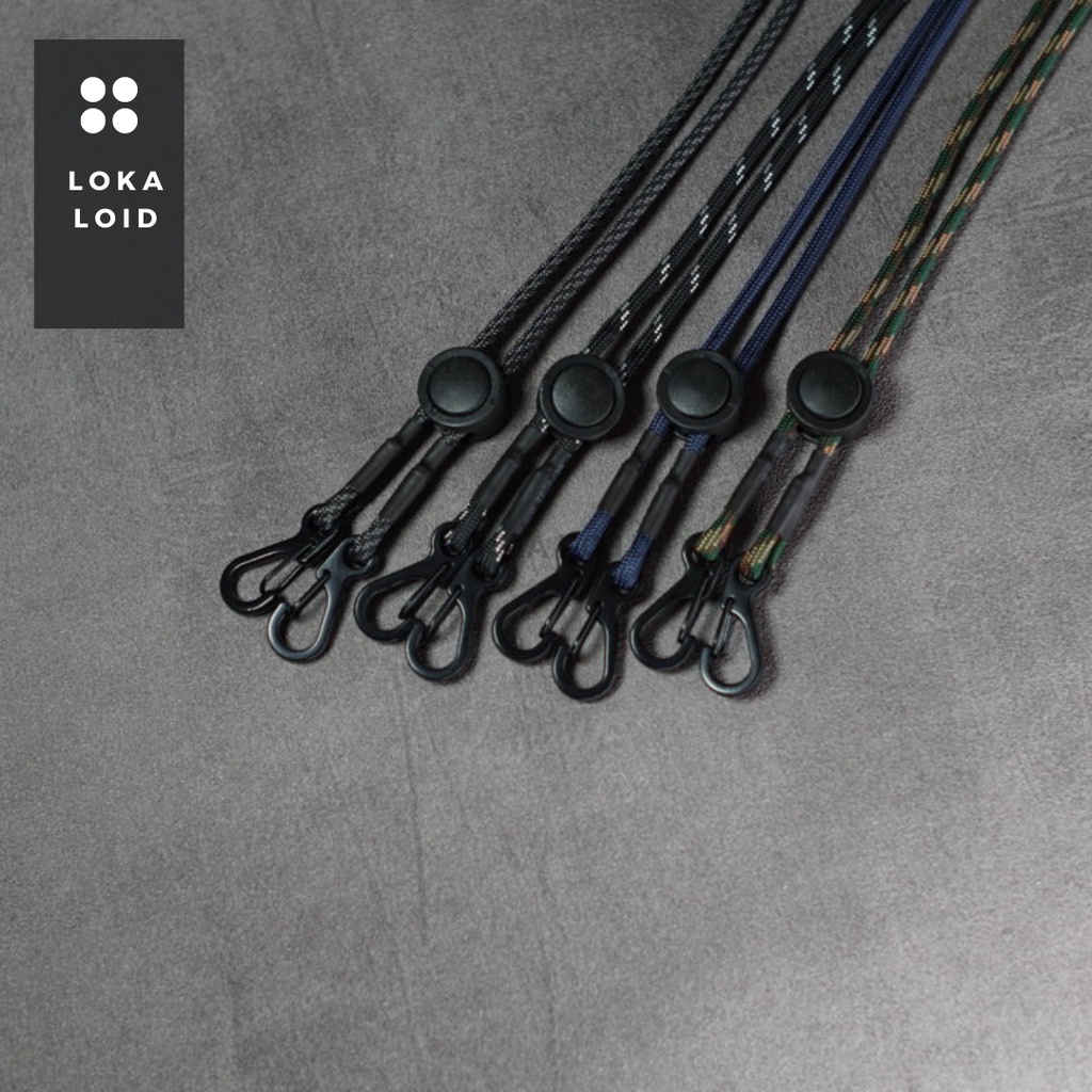 Tali Kalung Strap Konektor Masker Paracord 4mm Pria Wanita Premium Hook Alloy Besi Carabiner Anti ka