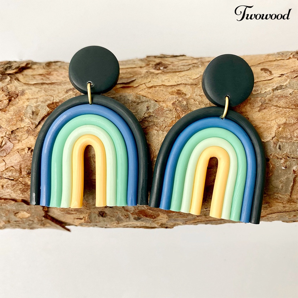 Twowood 1 Pair Drop Earrings Geometric U Shape Colorful Polymer Clay All Match Bohemian Stud Earrings for Dating