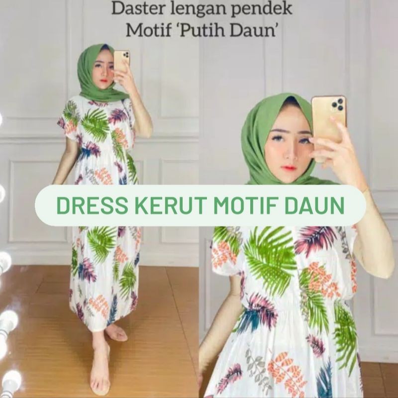 Dress/Daster Nagisshop By Nada Gisella Putih Motif Daun