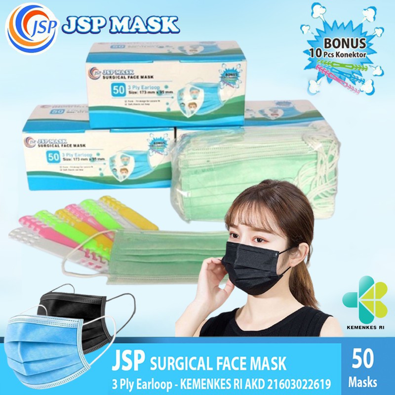 Masker 3 Ply Masker 3 Lapis JSP MASK Masker Earloop FREE KONEKTOR 10PCS Masker Warna