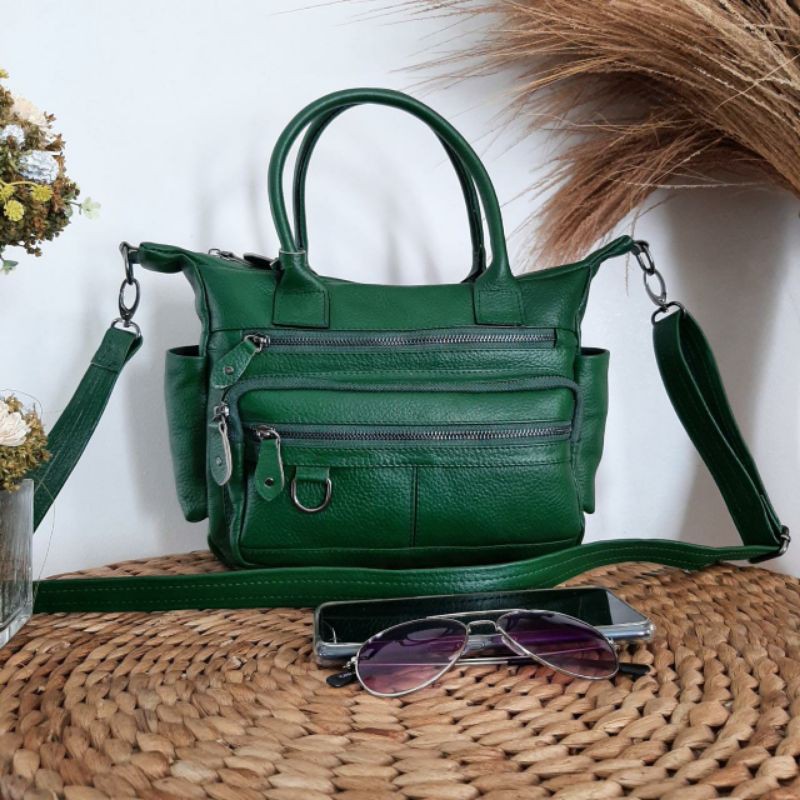 Tas Kulit Wanita Selempang Warna hijau Bahan Kulit Sapi Premium Asli Garut - zafira  Store
