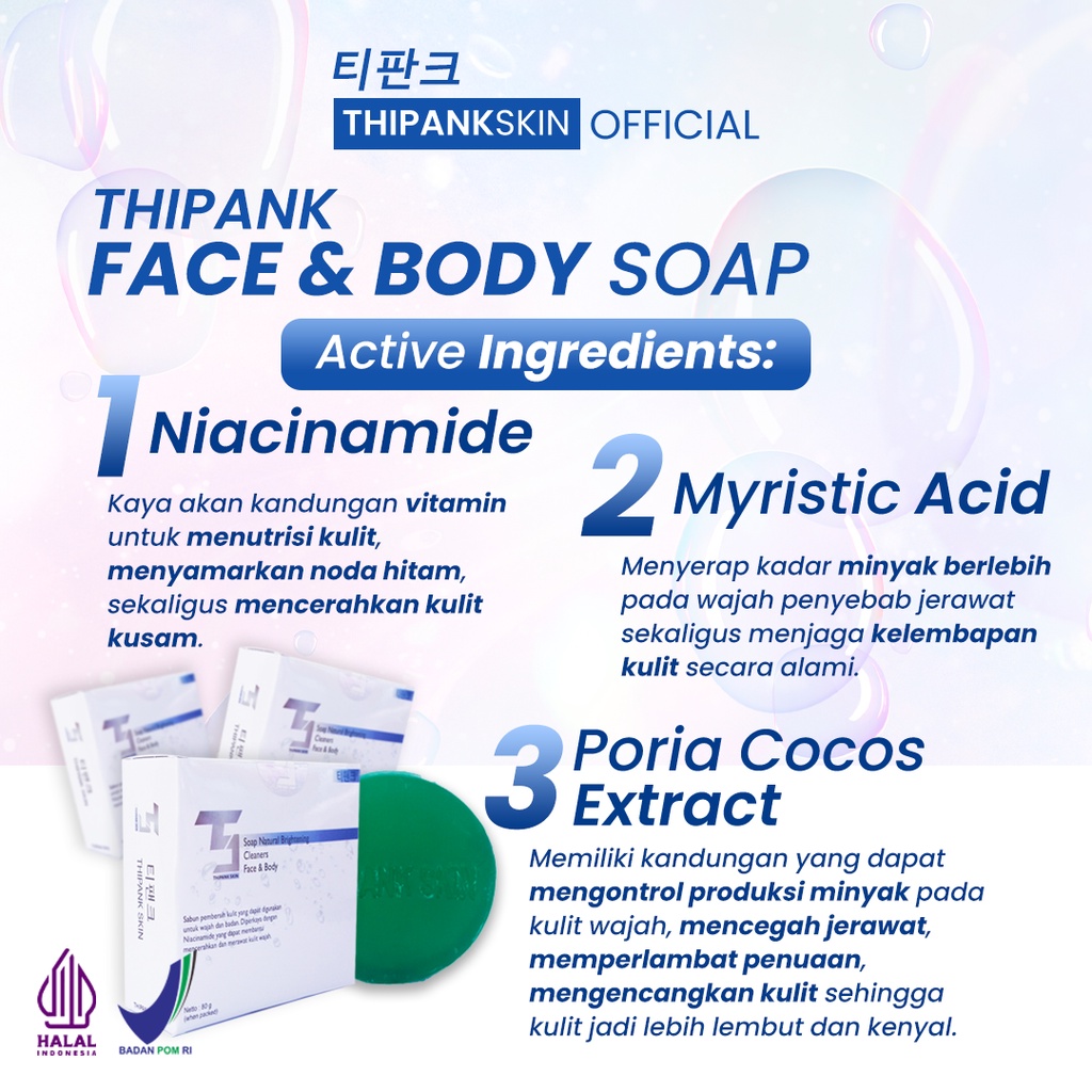 Thipank skin soap facial wash sabun pemutih wajah sabun pencerah wajah sabun jerawat dan bekas jerawat sabun pemutih wajah dan badan