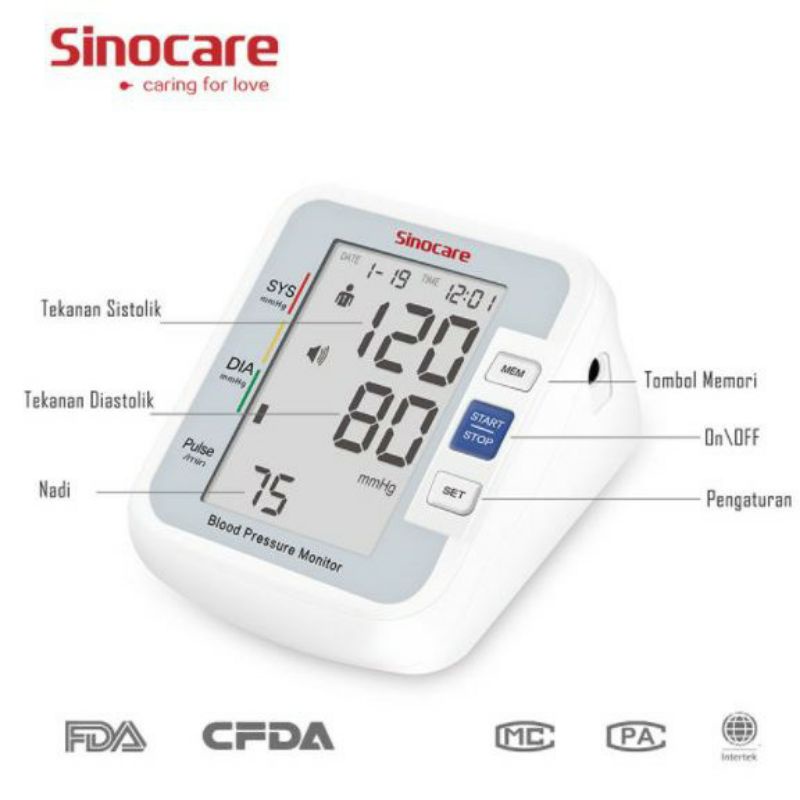 Tensimeter Digital Sinocare Type BA - 801 Garansi Resmi Alat Cek Tekanan Darah Otomatis Tensimeter