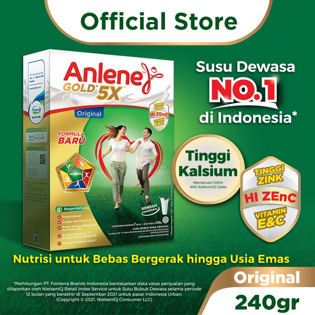 Anlene Gold 5X Susu Bubuk Dewasa Original 240g - Nutrisi Tinggi Kalsium Untuk Tulang, Sendi, dan Otot