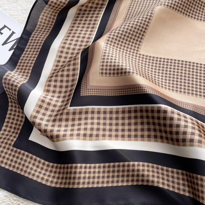 &quot;Heron&quot; 70x70 cm scarf, Motif Kotak-Kotak Scarf Leher, Scarf Tas, Bahan High Grade Silk Immitation