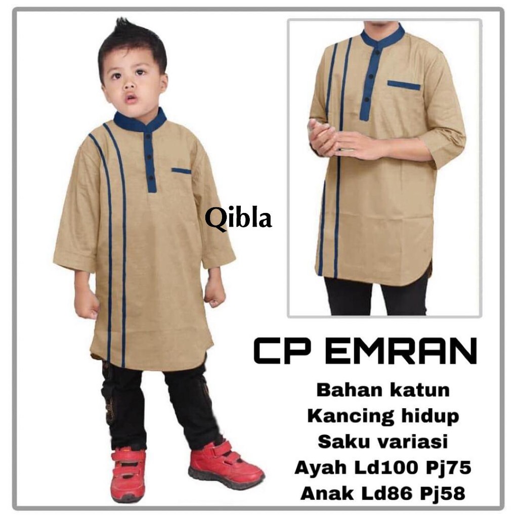 (COUPLE) KOKO KURTA EMRAN AYAH DAN ANAK KIDS PRIA COWOK LENGAN PANJANG PROMO RAMADHAN BY QIBLA (COD)