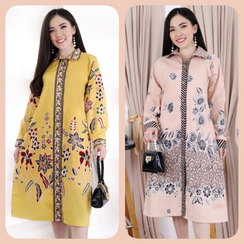 DRESS BATIK MICHI TERUSAN KERJA KANTOR 201 WANITA MURAH BAJU FASHION CEWEK TUNIK LENGAN PANJANG