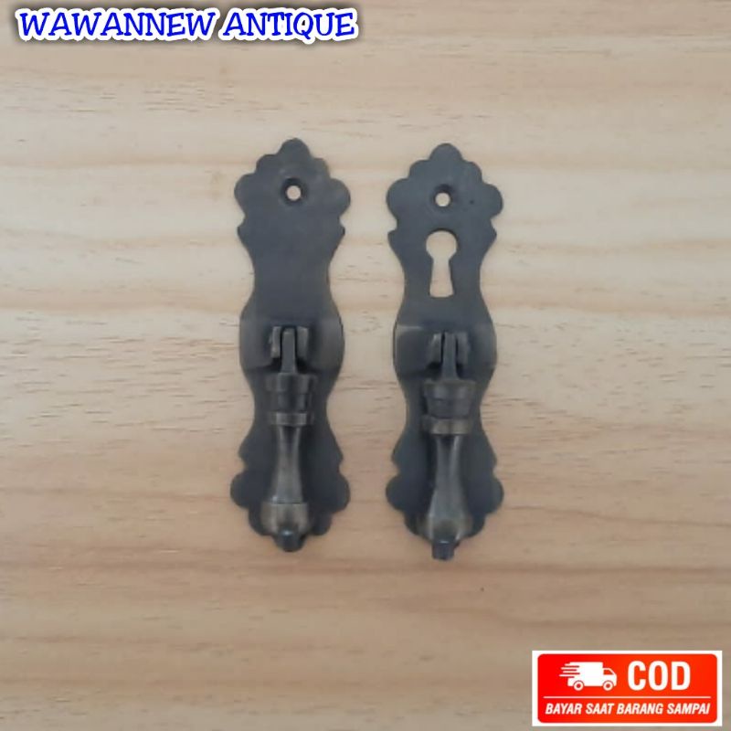 Handle / Tarikan Laci Lemari Jendela Pintu Rumah Kuningan + Kunci Gerobok 9.5cm