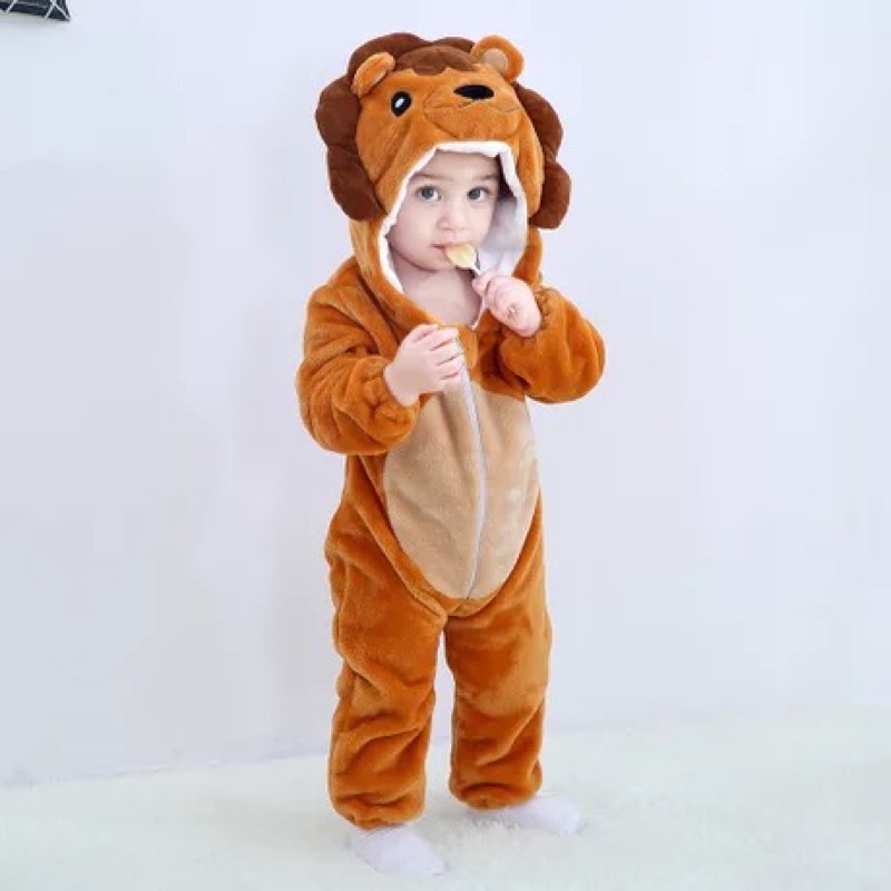 Baju piyama kostum anak bayi onesie animal hewan lucu import 0T-5T-Brown Lion