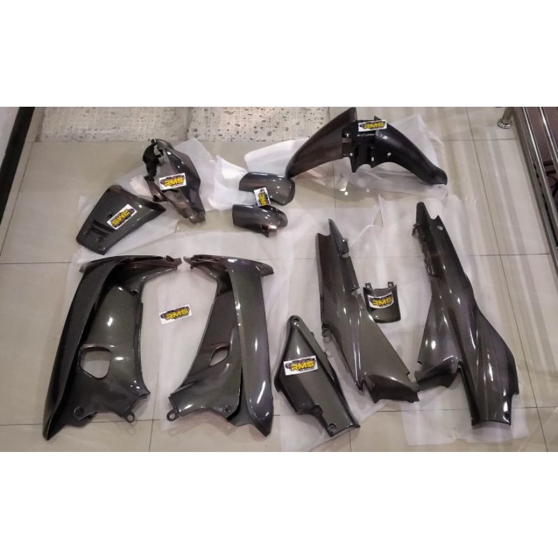 cover body fullset astrea honda supra x 100 lama  warna silver abu-abu merek abs