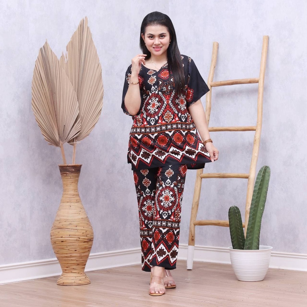 Batik Prass - Setelan Baju Tidur Busui Lengan Pendek - Piyama Batik Terbaru - Baju Santai-ASHANTI ORANGE