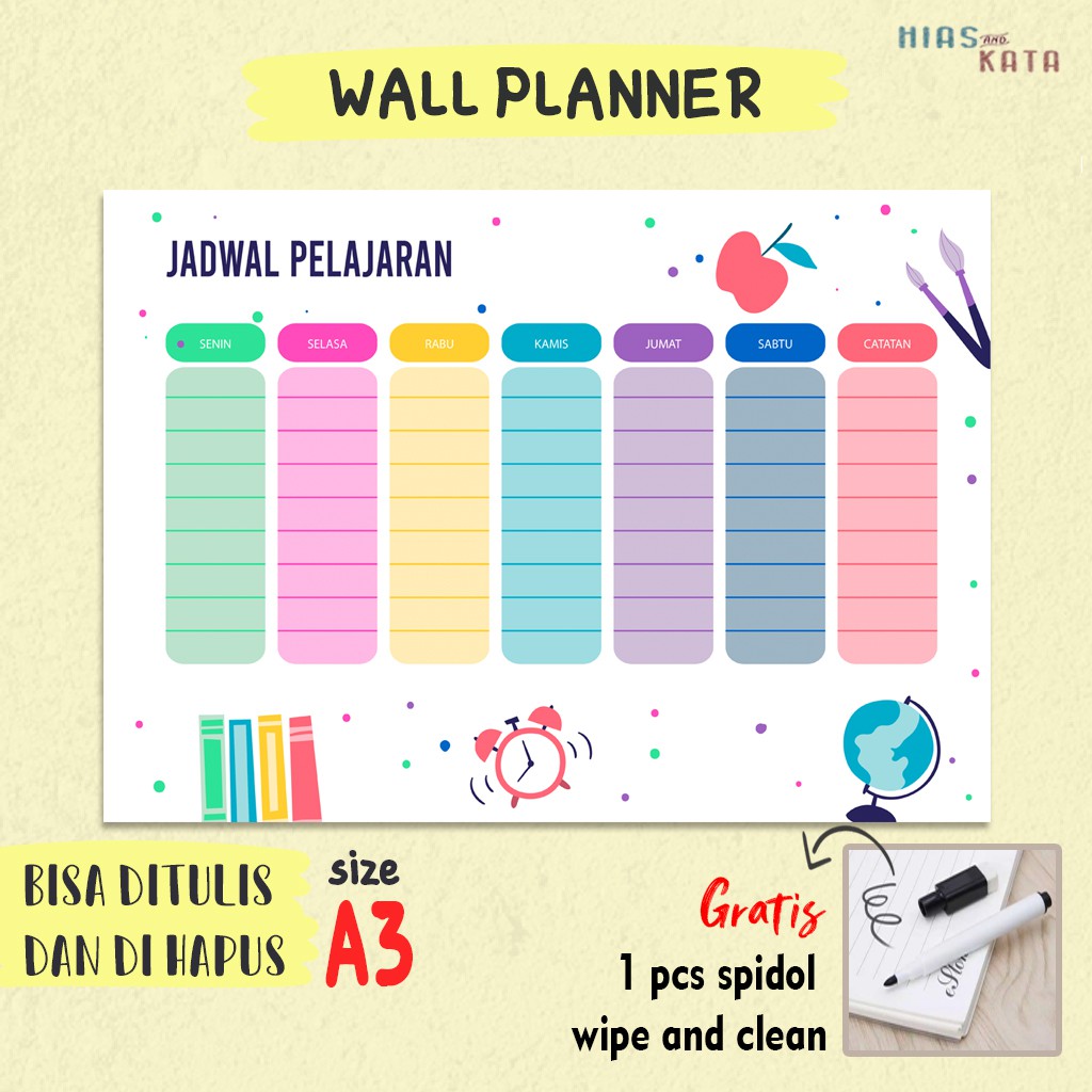 

Jadwal pelajaran sekolah bisa tulis dan hapus A3 (gratis 1pcs spidol)