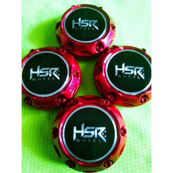 Dop center velg logo HSR. Variasi cembung merah.Diameter 6,5 cm