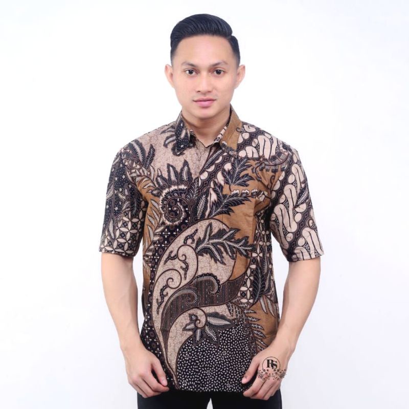 COD Zahira Batik HRB026 Kenongo Hem Kemeja Batik Pria Lengan Pendek Katun Primis Halus M L XL XXL