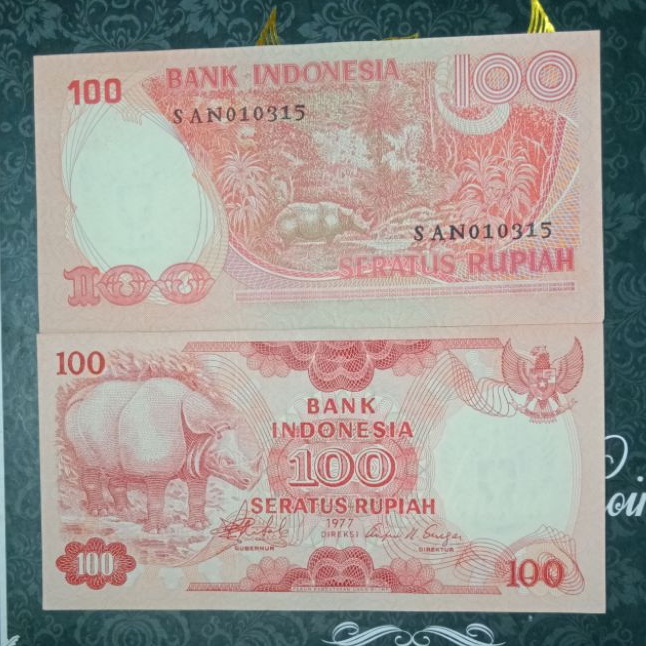 uang kertas kuno Indonesia 100 badak