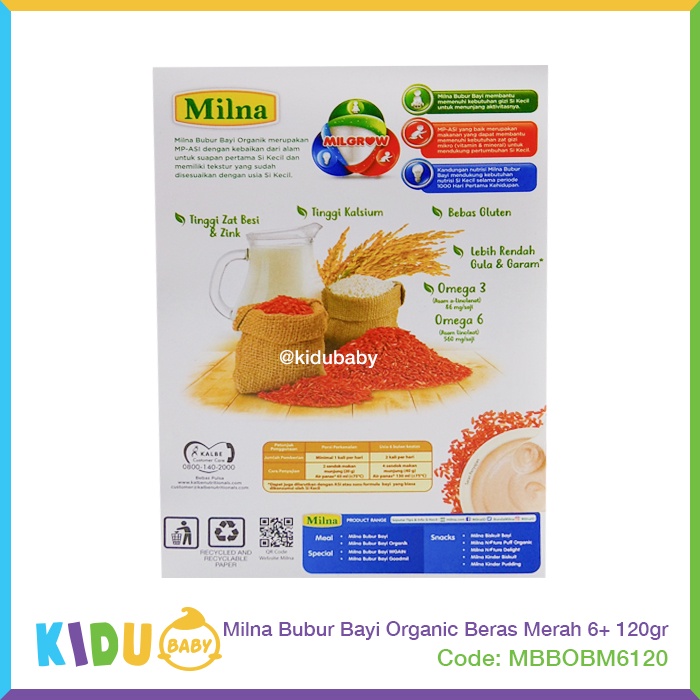 Milna Bubur Bayi Organic 120gr Makanan Cemilan MPASI si Kecil Kidu Baby