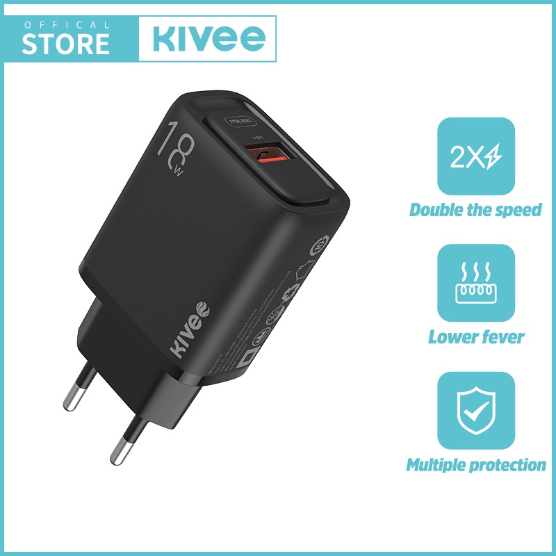 KIVEE charger oppo fast charging Quick 3.0 original Wall Charger 18w samsung xiaomi Garansi 1 tahun-KV-AE76 White  18w