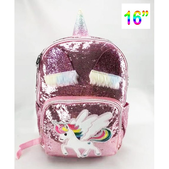 TERBAIK CUCI GUDANG TAS RANSEL /Backpack Sekolah / Fashion SD / Remaja Gambar KUDA Pony Sequin Usap IMPORT16inch