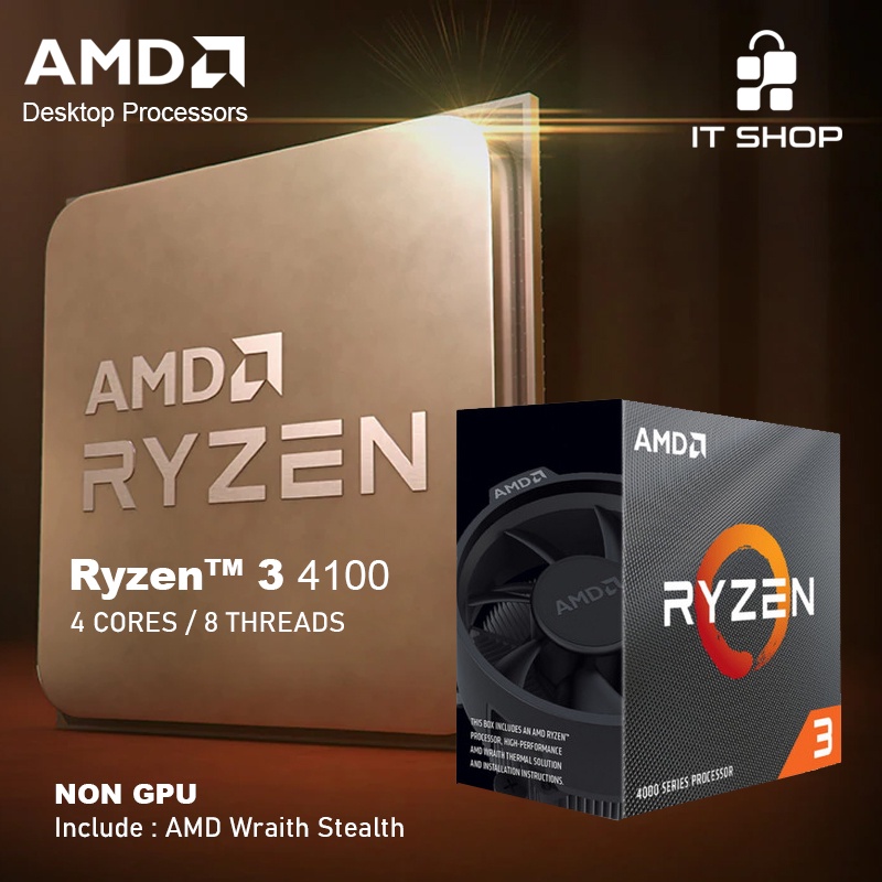 processor amd am4 ryzen 3 4100 box wraith cooler