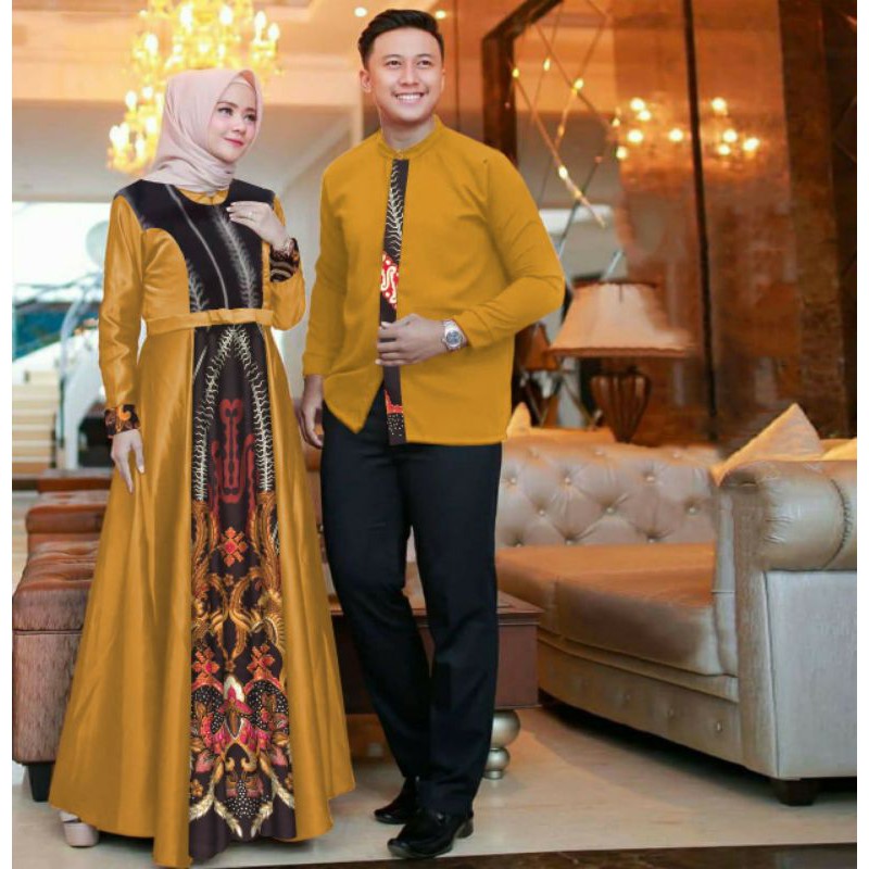 PCS CP MALIKA BATIK PAKAIAN COUPLE PASANGAN KEMEJA DAN GAMIS MAXY CT