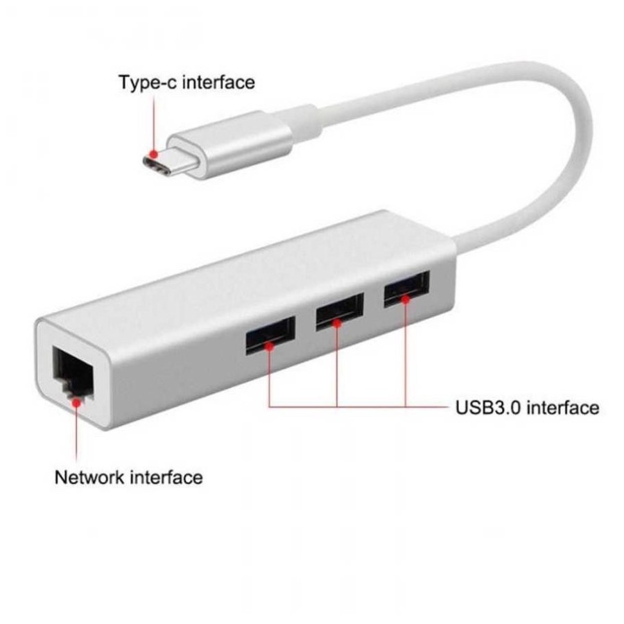 Type C 3.0 to 3 Ports USB Hub 3.0 with RJ45 Gigabit Ethernet- Type C