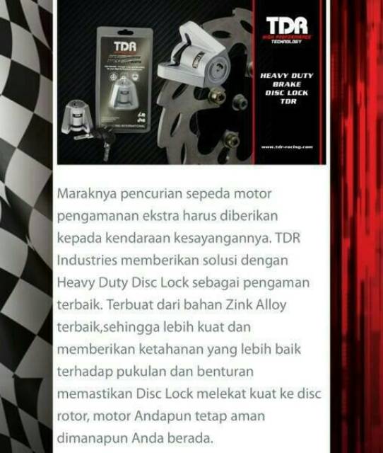 Kunci Cakram /  Disk Lock / Kunci Pengaman Cakram -  TDR-2