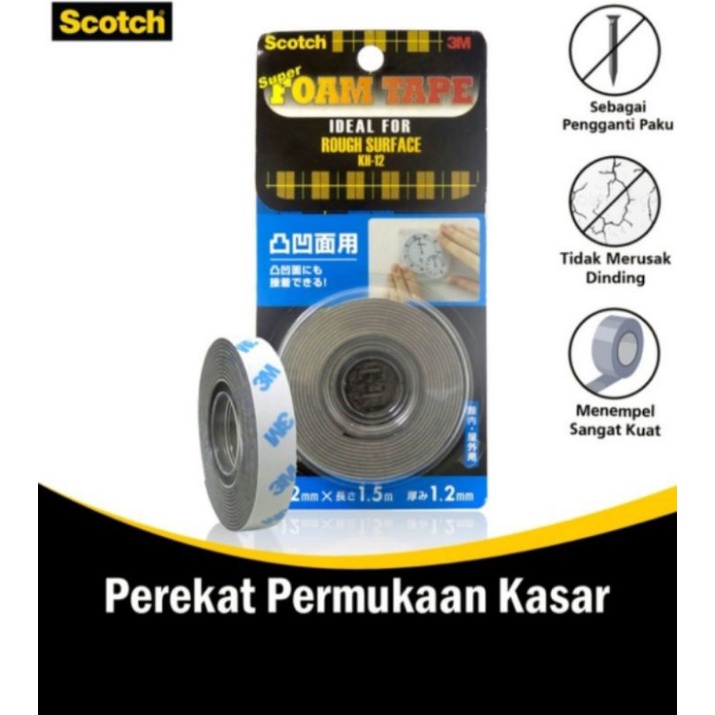 

Scotch 3M Double Tape Perekat Permukaan Kasar KH 12