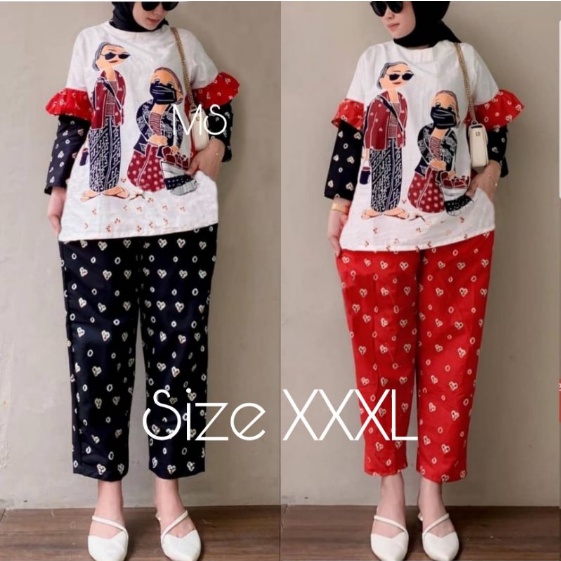 Setelan Jamu Karakter Mbok Ginah Batik Set CP Kartun Jumputan Solo One Set Daily Set Muslim Casual K