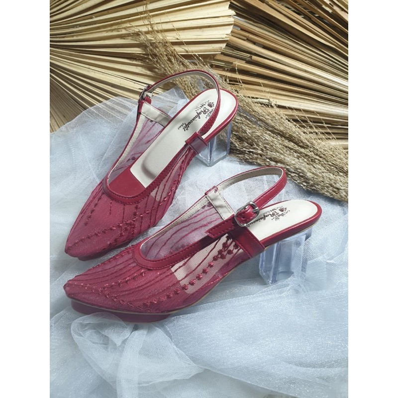 Clarissa merah Maroon tinggi 7cm hak kaca