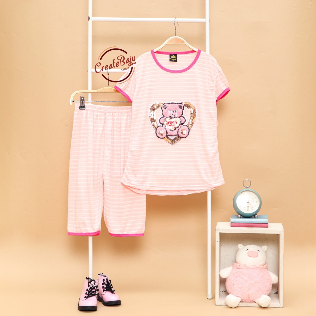 SETELAN ANAK PEREMPUAN 1-10 TAHUN LOVE BEAR BAJU ANAK CEWEK LENGAN PENDEK MURAH