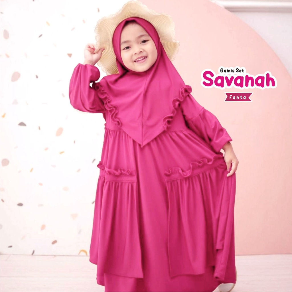 Gamis set Savanah Gamis Dan Hijab Terbaru Bahan Jersey Premium Usia 3-5 Tahun / Gamis Anak Murah Berkualitas Terbaik / Bisa Bayar Ditempat COD