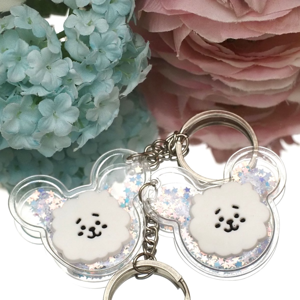 Gantungan Kunci BT21 Glitter Manik Manik Star 3D Karakter Timbul Bubble Bening Lucu Unik Karakter BTS-RJ