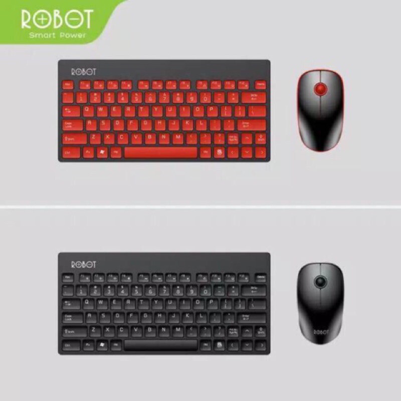 Keyboard Wireless Robot KM3000 Led Hitam Combo Mouse Usb Mini Series for Pc Laptop Original Red