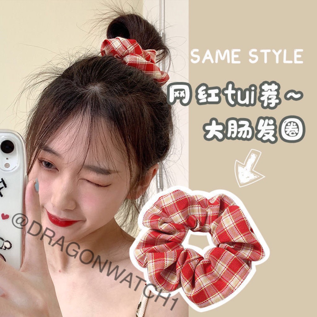 [Fashion Wanita] Ikat rambut Donat grid BM aksesoris rambut kain elastis gaya JK   T004