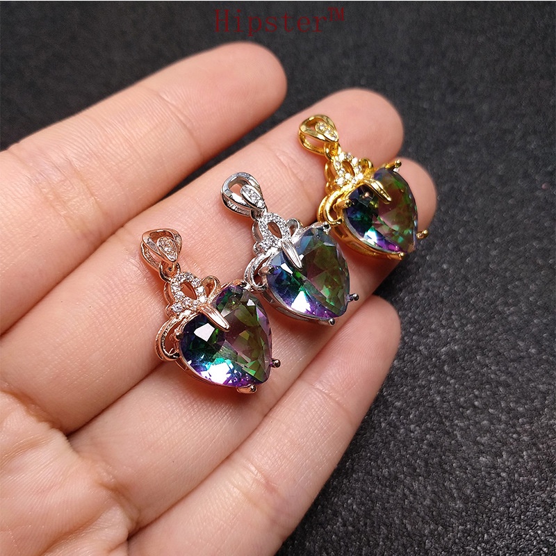 Hot Fashion Romantic Heart-Shaped Colorful Gold Pendant Necklace