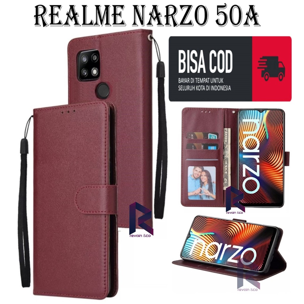 NEW REALME NARZO 50A CASE FLIP WALLET LEATHER KULIT PREMIUM SARUNG BUKA TUTUP FLIP CASE REALME NARZO 50A