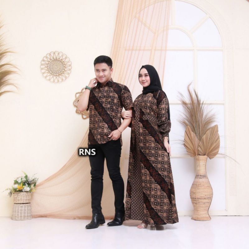 Batik Couple Keluarga Gamis Busui Motif Prasasti Batik Keluarga Seragam