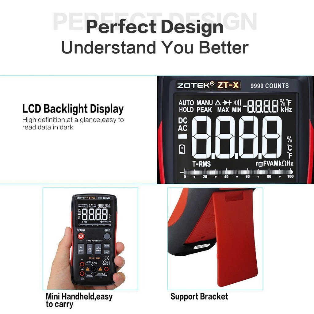 Zotek ZT-X Digital Multimeter Auto True Range RMS AC / DC Volt Amp Ohm NCV ZTX Original