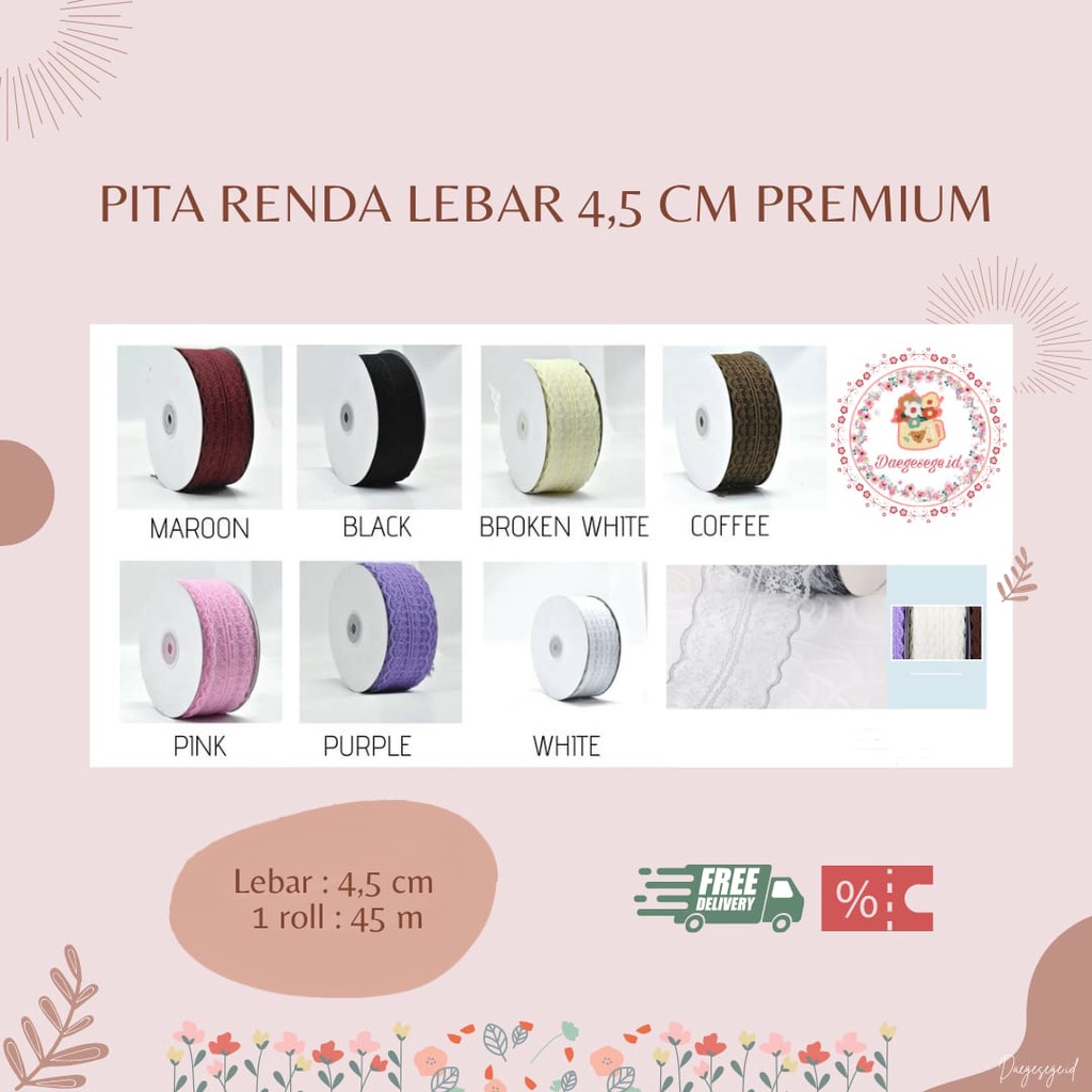 

[1 METER] PITA RENDA LEBAR 4.5CM | PITA KADO GIFT PITA BUKET BUNGA DEKORASI PITA FLOWER WRAP