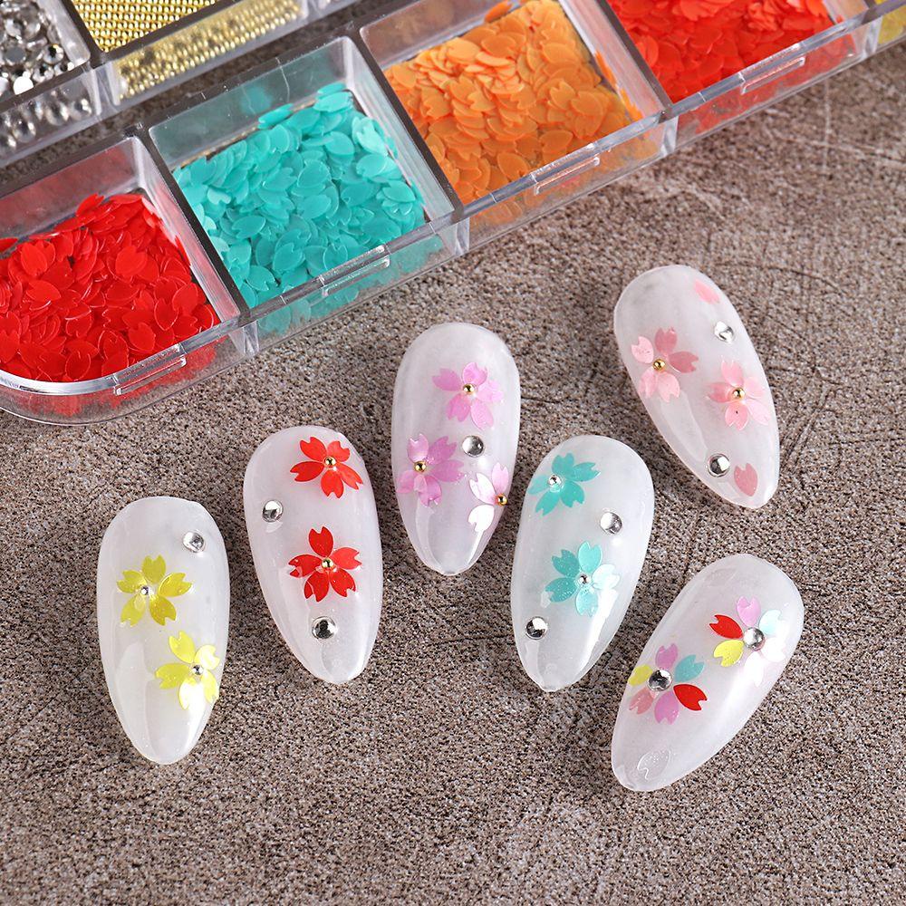 Ornamen Payet Bentuk Kelopak Bunga Sakura Warna-Warni Untuk Aksesoris Manicure