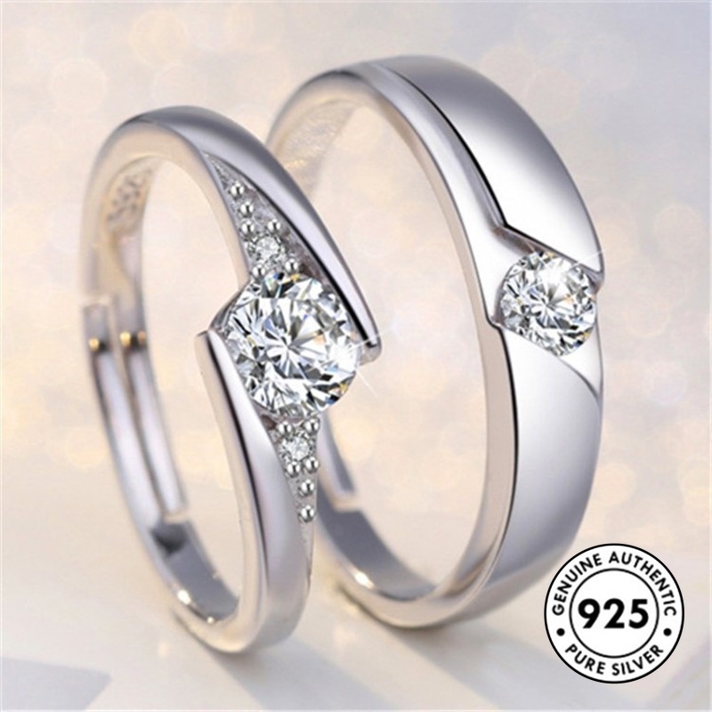 Cincin Pasangan Simple Elegan Bahan Sterling Silver 925 Untuk Pria / Wanita