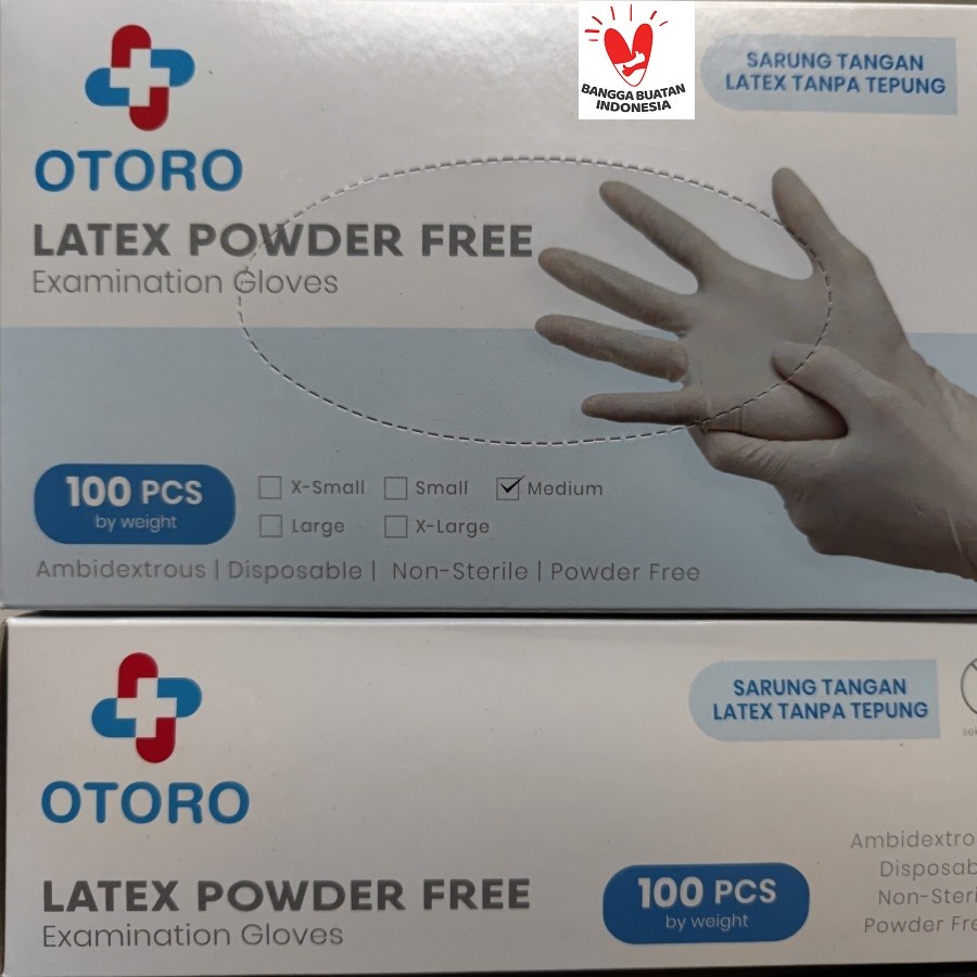 Sarung Tangan Latex Medis Powder free OTORO Handscoon 1 BOX ISI 100