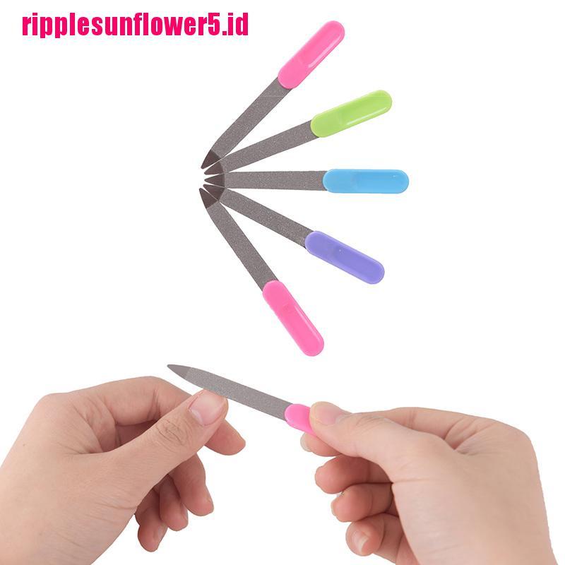 5pcs Kikir Kuku Dua Sisi Bahan Metal Gagang Plastik Untuk Manicure / Pedicure