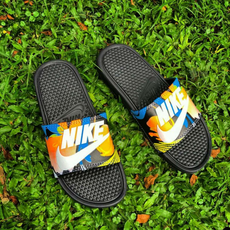 sandal nike benassi swoosh premium original pria wanita-SWOOSH FLOWER ORANYE