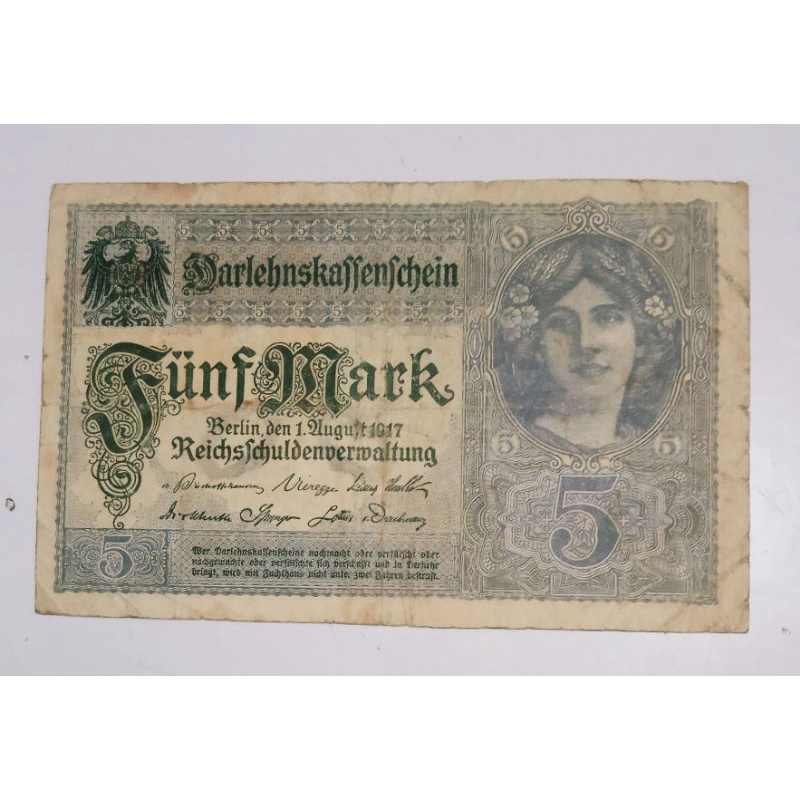 Kertas Uang Jerman 5 Mark 1917