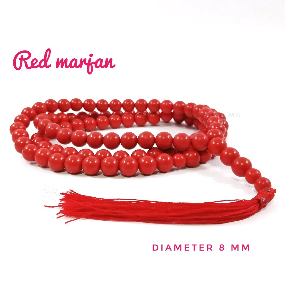 TASBIH BATU RED MARJAN DIM 8 MM ISI 99 BUTIR PERLENGKAPAN IBADAH SHOLAT DZIKIR FASHION MUSLIM RAMADHAN SALE