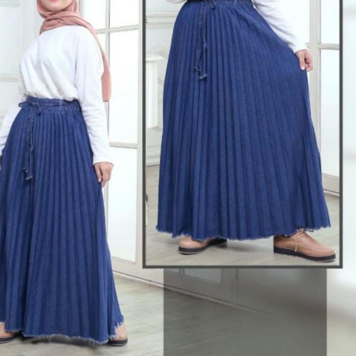 Berkualitas! ROK PLISKET JEANS | ROK PANJANG  <