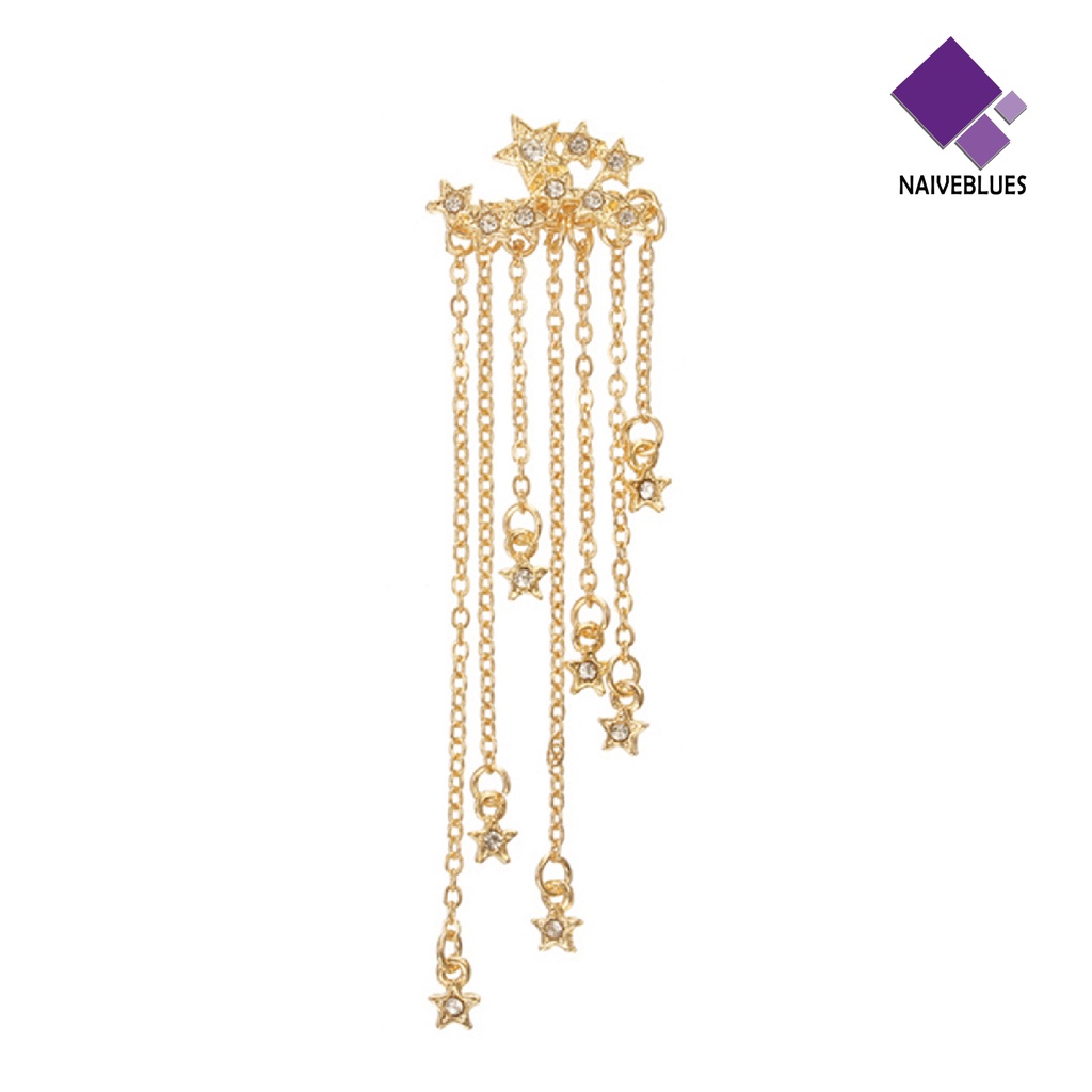 Naiveblue 1Pc Anting Gantung Panjang Kait Motif Bintang + Rumbai + Hollow Untuk Perhiasan Wanita